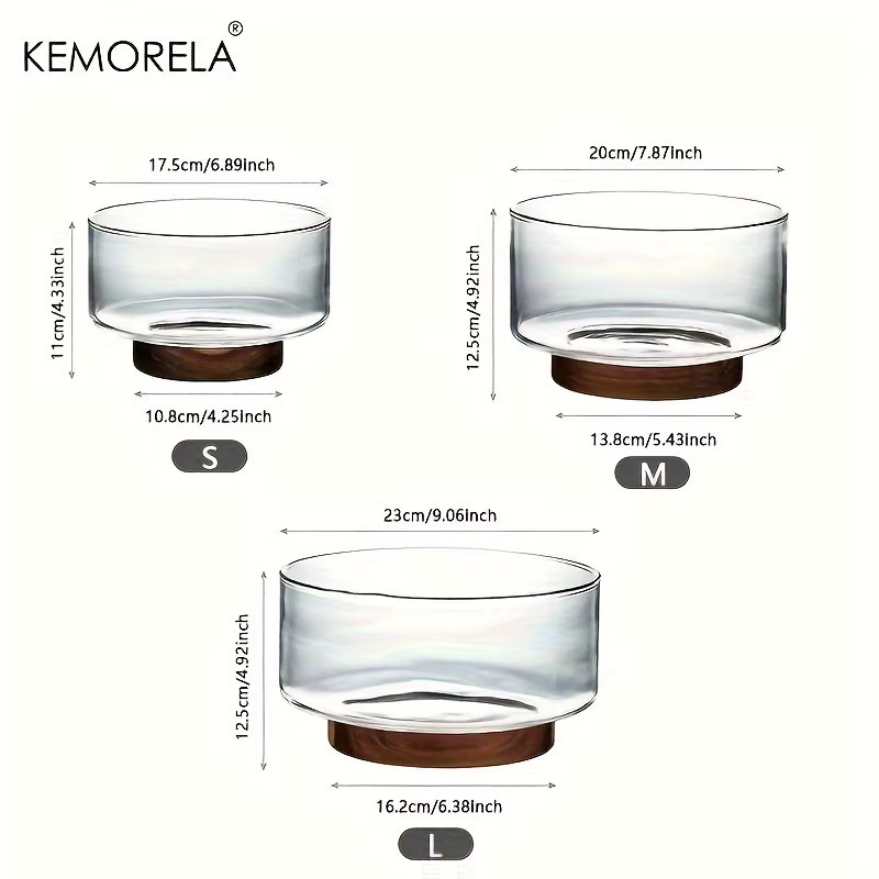 KEMORELA Glas Obstschale mit Holzsockel in Transparent, ideale Schüssel für Salate, Snacks, Popcorn oder Nüsse - Bild 5