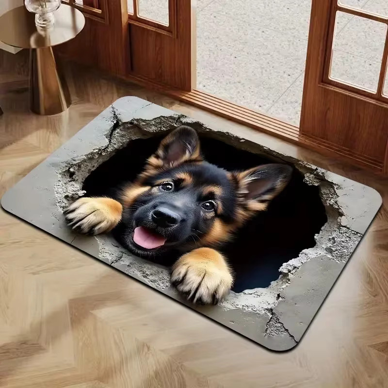 VIKAMA 3D-Fußmatte mit Deutsche Schäferhund Motiv, rutschfest und waschbar, bunte Willkommensmatte für deine Haustür - Bild 2