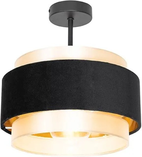 QAZQA Elif Moderne Deckenlampe aus Stahl und Stoff in Schwarz und Gold, dimmbar, E27 - Bild 1