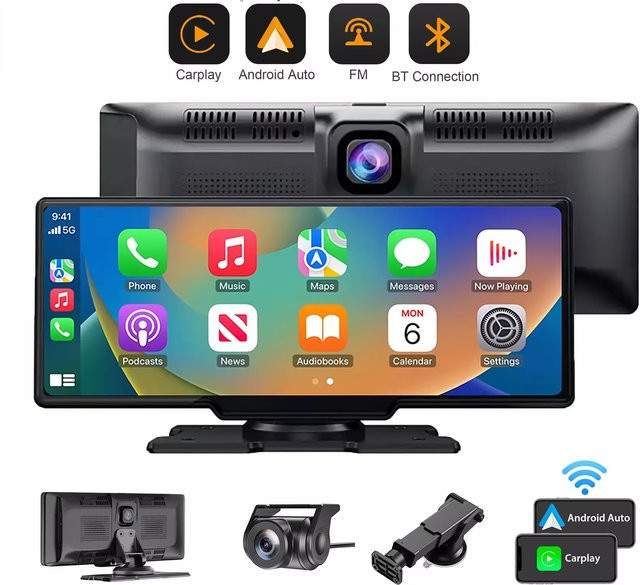 ESSGOO 4K Dual-Lens Dashcam mit 10,26 Zoll Touchscreen, kabelloses Apple CarPlay und Android Auto, Videorecorder in Schwarz - Bild 1