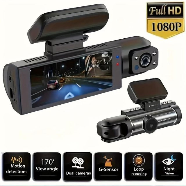 LIAESMART Dual Dashcam 1080P Full HD mit 3,16-Zoll-LCD-Display, 170 Grad Weitwinkel, Nachtsicht und 24-Stunden-Parküberwachung, Schwarz - Bild 1