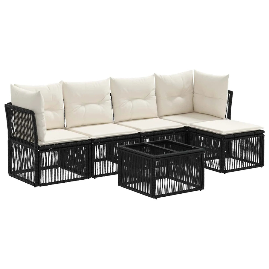 vidaXL Gartensofa-Set 6-teilig in Schwarz aus Poly-Rattan mit Polsterung und Couchtisch für Garten und Terrasse - Bild 2