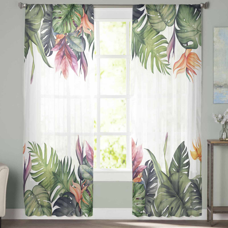 Super Six Chiffon-Fenstervorhang mit tropischem Regenwald-Design, weiß/mehrfarbig, B: 135 cm, H: 114 cm - Bild 3