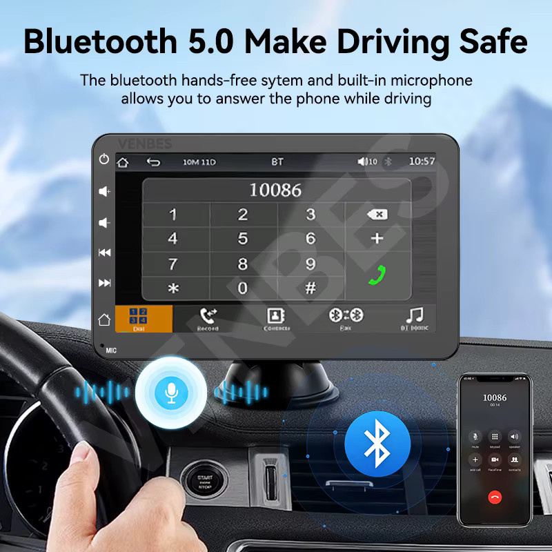 VENBES 7 Zoll Autoradio mit Drahtlosem Carplay und Android Auto, Touchscreen mit Mirror Link und Wi-Fi, Schwarz - Bild 6