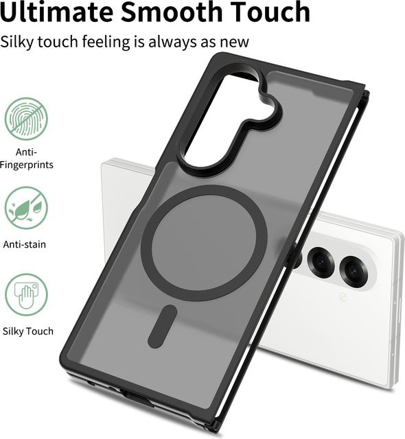 UYUXIO Magnetische kabellose Lade-Handyhülle für Samsung Galaxy Z Fold 7, Transparent/Schwarz, matte Rückseite mit Magnet - Bild 1