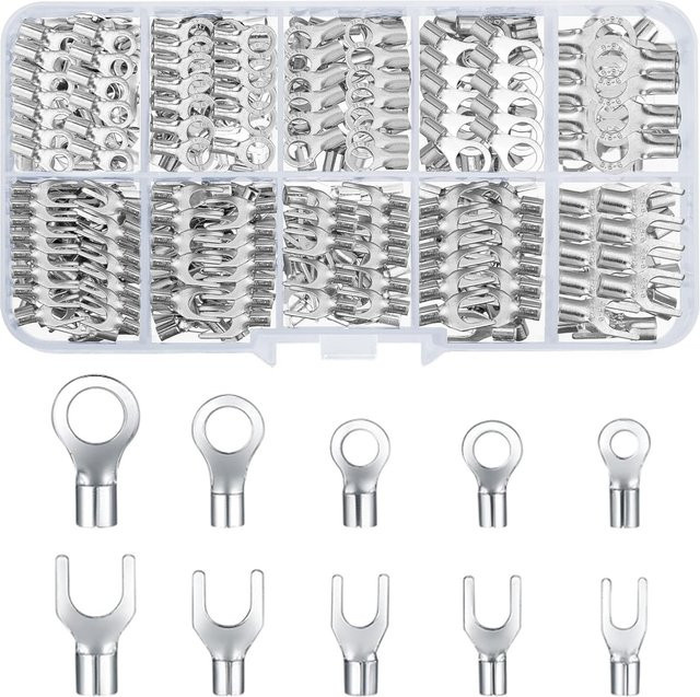 AOKIN 320-teiliges Ringkabelschuh- und Gabelverbinder-Set aus Kupfer und Messing in Silber - Bild 1