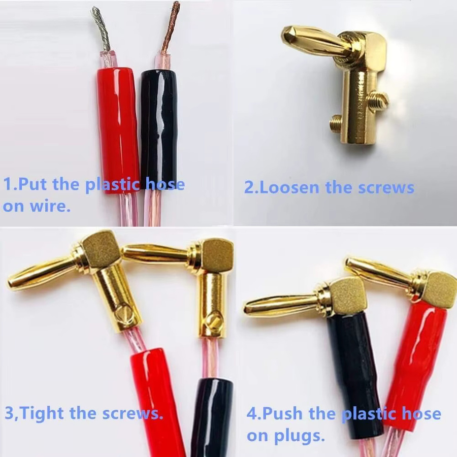 FRHY Bananenstecker 4 mm L-förmig 90 Grad mit weichem Kunststoffgehäuse in Rot und Schwarz für Audio- Video- und Lautsprechersysteme - Bild 3