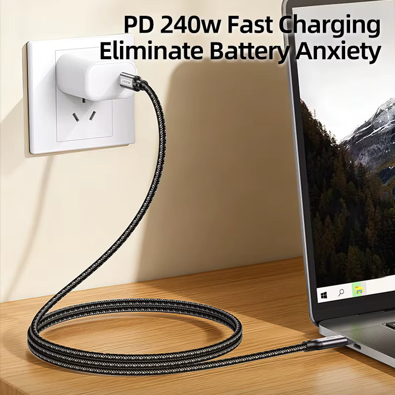 WANJEED USB4 USB-C-auf-USB-C-Kabel in Schwarz mit 40 Gbit/s Datenübertragung, 240 W 5 A PD-Schnellladung und 8K@120Hz Videoausgabe, geflochten - Bild 2