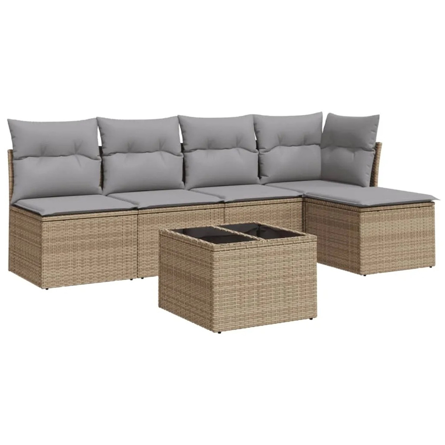 vidaXL 6-teilige Garten-Sofagarnitur in L-Form aus Poly-Rattan mit Kissen in Beige-Grau - Bild 2