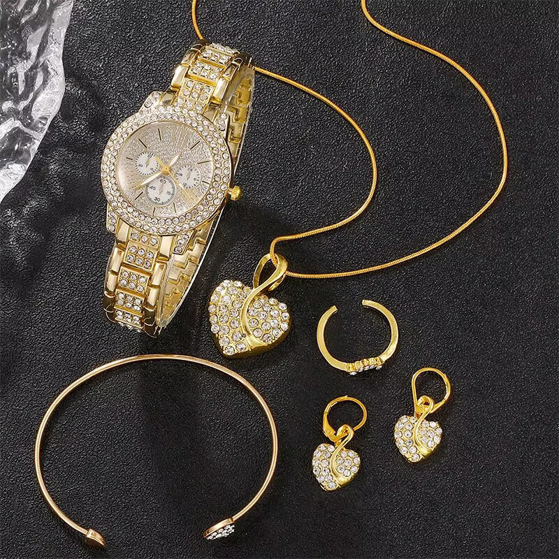 RUNERR Schmuckset, Armbanduhr, Ring, Halskette, Ohrringe, Gold, Kristall, Damen - Bild 2