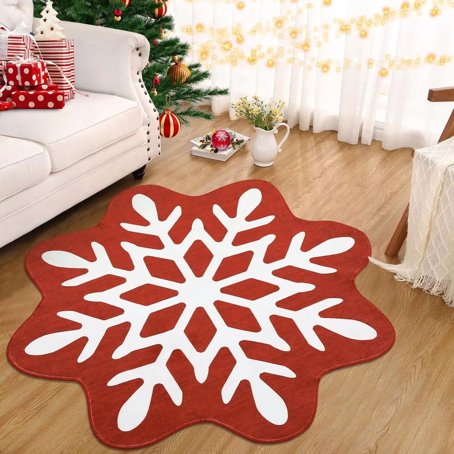VIKAMA Weihnachts-Schneeflocken-Teppich, schmutzabweisende und maschinenwaschbare Matte für Badezimmer, Schlafzimmer oder Eingangsbereich - Bild 1