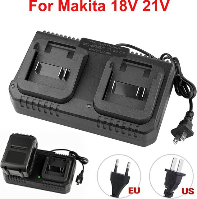 Makita Dual Slot Li-Ion Akku Schnellladegerät für 18V und 21V Elektrowerkzeuge, kompatibel mit BL1415, BL1815, BL1830, BL1850, Farbe: Schwarz - Bild 1