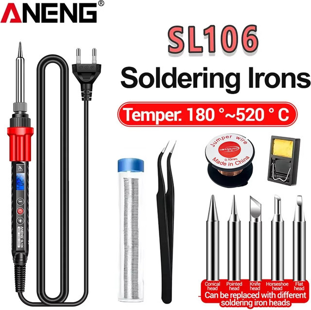 ANENG SL106 Professionelles Lötkolben-Set in Rot mit einstellbarer Temperatur und schneller Aufheizung für elektronische Reparaturen - Bild 1