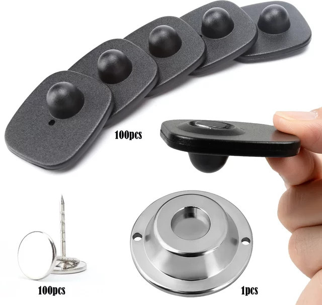 Tideseer 100 Stück Anti-Diebstahl EAS Sicherheits-Hartetiketten 8,2 MHz RF-Quadrat in Schwarz mit Entsperr-Stiften für Bekleidung und Supermärkte - Bild 1