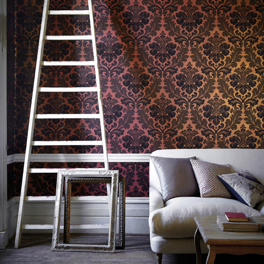 Little Greene Tapete Bonap in Rot und Gold mit abstraktem Design - Bild 1