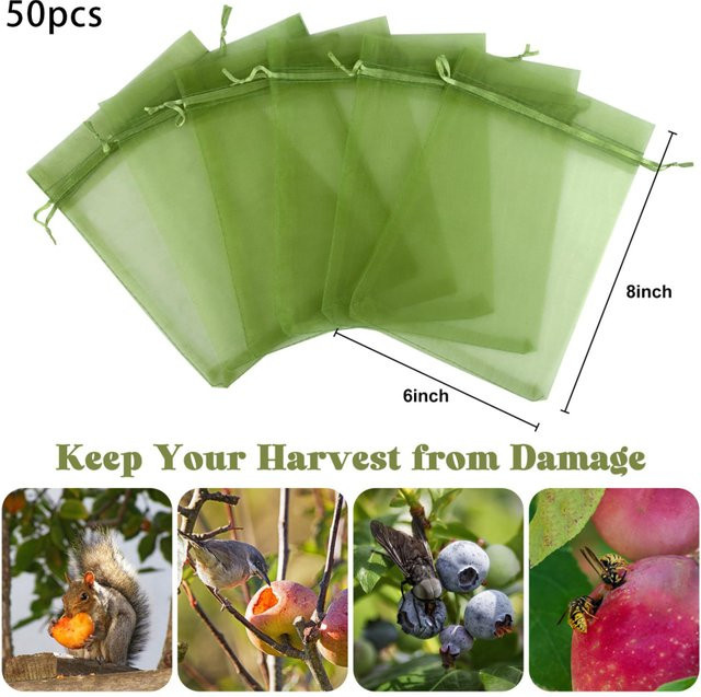50 Stück Organza Obst Netztaschen aus Polyester mit Kordelzug für Garten und Verpackung in Schwarz und Grün - Bild 1