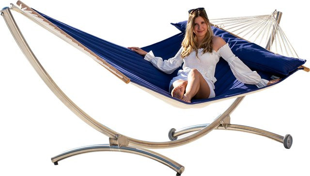 Lola Royal Deluxe Familien-Hängematte American-Hammock-Lifestyle Ocean mit Edelstahltgestell und Kissen in Blau - Bild 1