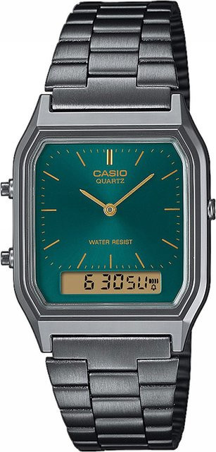 Casio Herrenuhr, Analog-Digital, Quarz, Edelstahl, Grün, 30 mm, 1 ATM - Bild 1