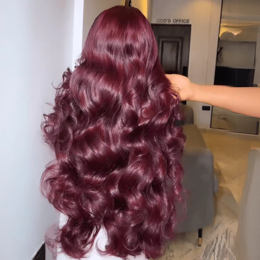 UVEOUS HD Lace Frontal Perücke, Body Wave, Burgunderrot, Damen - Bild 5