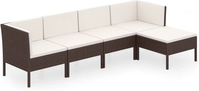 vidaXL 5-tlg Garten-Lounge-Set aus Poly Rattan in Braun mit Polstern und Ottoman, L-Form - Bild 1