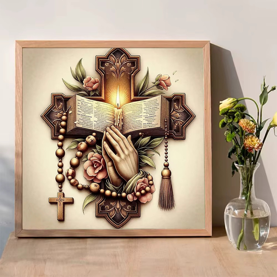 Momoart Kreuz Diamant Mosaik DIY Kerzen-Set mit floralem Acryl-Design, Rund, Mehrfarbig - Bild 3