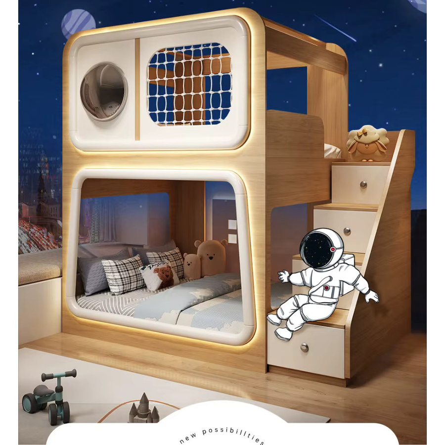 MODX Kinder Etagenbett aus Holz mit Raumkapsel, Bücherregal und Rutsche, Baumhaus-Hochbett B: 200 cm, T: 120 cm, H: 120 cm - Bild 4