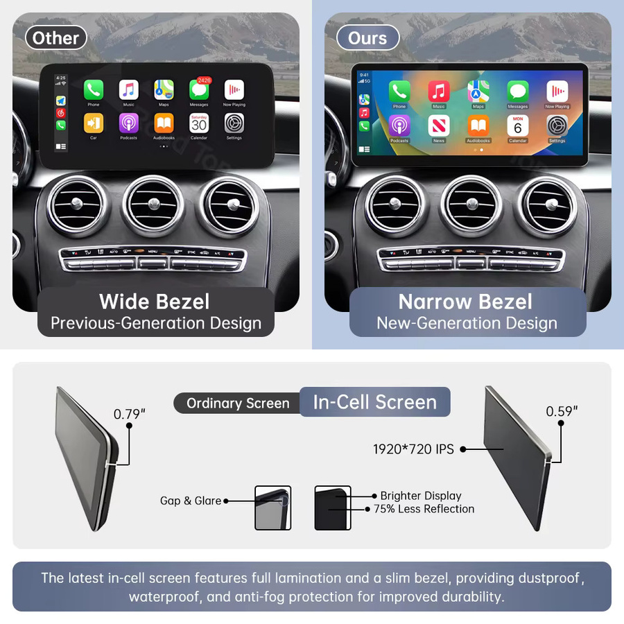 Road Top 12,3 Zoll Multimedia-Display mit kabellosem CarPlay für Mercedes-Benz GLC A C V Klasse W205 W176 W447 CLA GLA G Klasse W463 NTG5.0 in Schwarz - Bild 2
