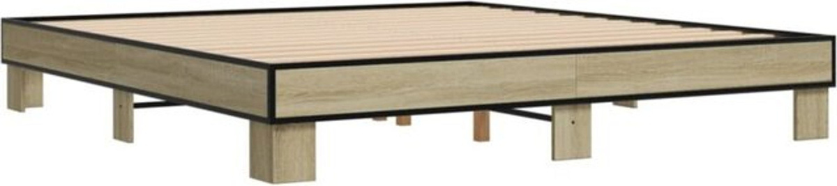 Bettgestell vidaxl in Sonoma-Eiche Braun aus Holz und Metall, B/T: 160 x 200 cm, minimalistisches Design - Bild 1