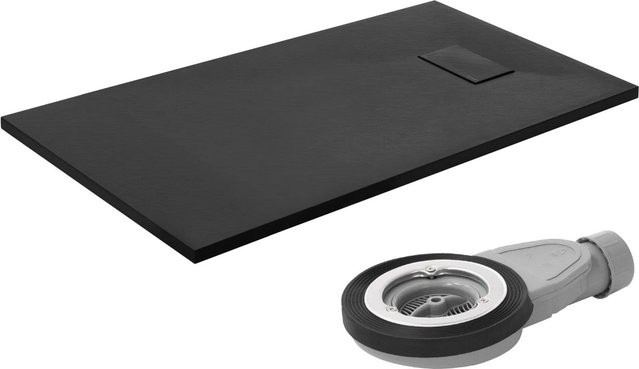 LuxeBath Duschwanne aus Mineralguss in Schwarz mit Ablaufgarnitur, rechteckig, B/T/H: 120 x 70 x 3 cm - Bild 1