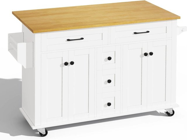 okwish Küchenwagen mit ausklappbarer Arbeitsplatte und Schubladen in Weiß, B/T/H: 140 x 40-65 x 89 cm - Bild 1