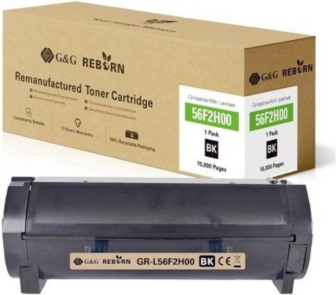 G&G Toner Cartridge Schwarz kompatibel mit Lexmark 56F2H00, remanufactured, für Laserdrucker, Reichweite 15000 Seiten - Bild 1