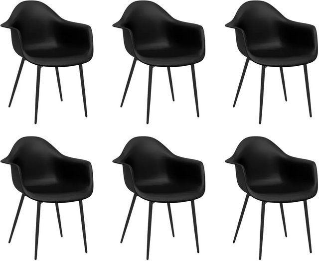 Set aus 6 vidaXL Esszimmerstühlen in Schwarz aus Kunststoff und Metall mit Armlehnen - Bild 1