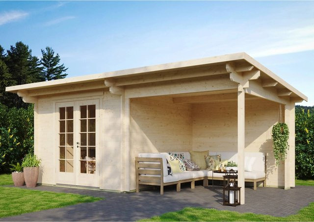 Fjordholz Gartenhaus Modell Jacob 44 A mit Seitendach aus imprägnierter Kiefer in Beige - Bild 1
