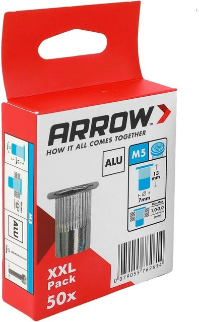 Arrow Nietmutter RN M5 aus Aluminium Ø 7 mm x 13 mm, 50 Stück - Bild 1