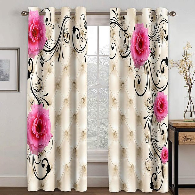 Yiran Furniture Vorhänge mit Baum Silhouette und abstraktem Kreis Design, 2er-Set, Beige, halbtransparent, Breite: 65 cm, Höhe: 60 cm - Bild 1