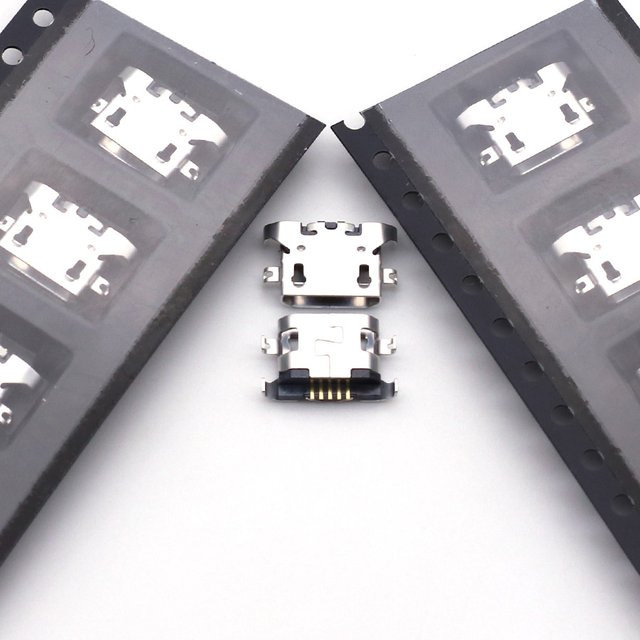 100 Stück Micro USB 5-Pin Ladeport Stecker in Silber für Lenovo A850 und Motorola Moto E3 G5 XT1672 G4 Spielen XT1600 mit 1,27 mm Abstand - Bild 1