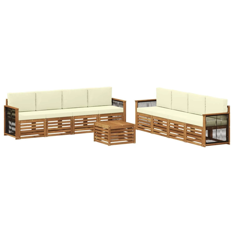 vidaXL Sofagarnitur aus Massivholz Akazie mit 9 Kissen in Beige im modernen Latten-Design - Bild 2