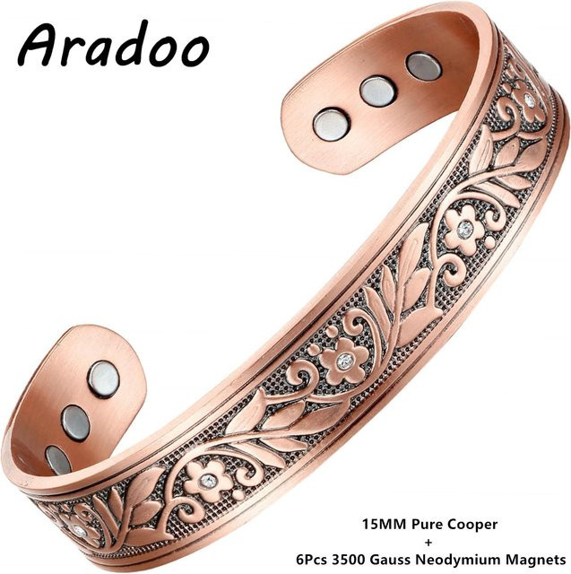 ARADOO Manschettenarmband Kupfer, Vintage-Blumen, offener Armreif - Bild 1