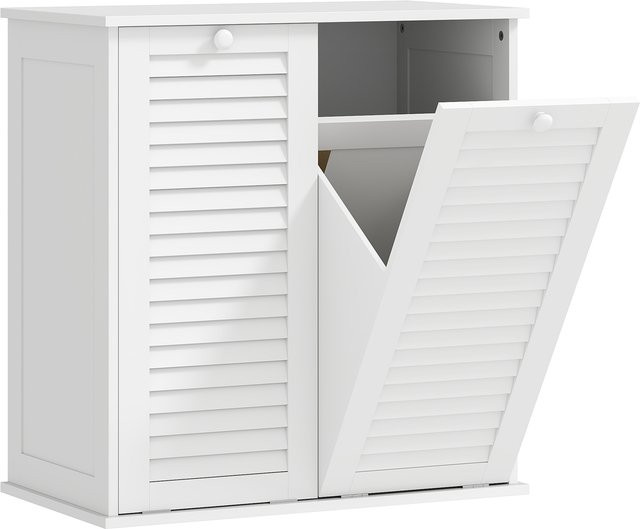 Aosom Badezimmerschrank aus Holz mit 2 Wäschekörben und Lamellentüren in Weiß, B/T/H: 70 x 38 x 73 cm - Bild 1