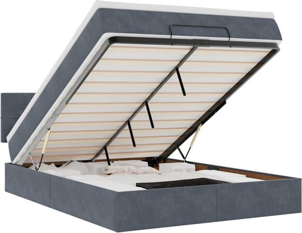 Vidaxl Ottoman Polsterbett mit Matratze und LED in Dunkelgrau, B/T: 140 x 200 cm - Bild 1