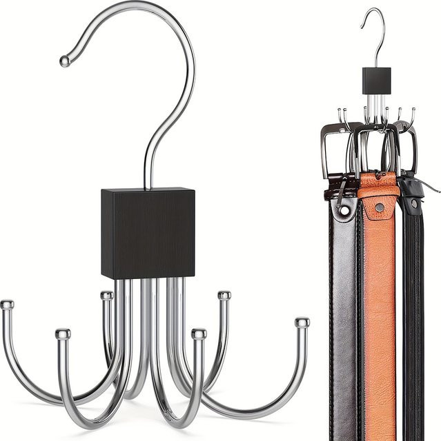 Shunmaii Drehbarer Gürtelhalter in Schwarz mit sechs Haken für Krawatten, BHs und Accessoires - Bild 1