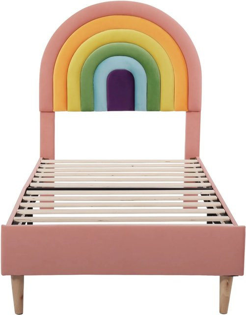 okwish Polsterbett aus Samt in Rosa mit höhenverstellbarem Kopfteil für das Jugendzimmer oder Schlafzimmer, B/T/H: 90 x 200 x 117,5 cm - Bild 1