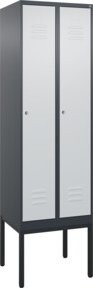 C+P Spind Classic PLUS Garderobenschrank aus Stahl mit 2 Abteilen, Zylinderschloss und 3 Garderobenhaken, Farbe: Grau, H x B x T: 212 x 60 x 50 cm - Bild 1