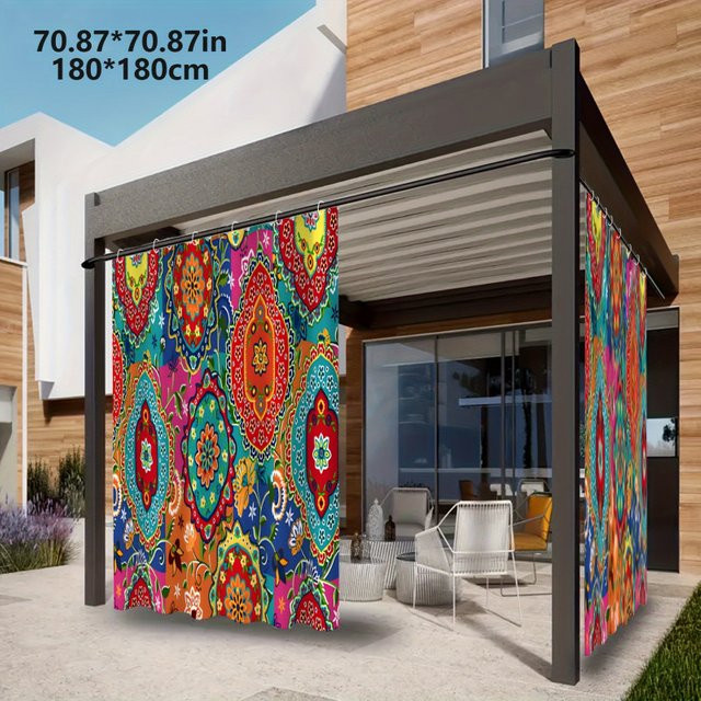 VIKAMA Mandala Outdoor-Vorhang, halbtransparent, wasserdicht, mehrfarbig, Breite: 180 cm, Höhe: 180 cm - Bild 1