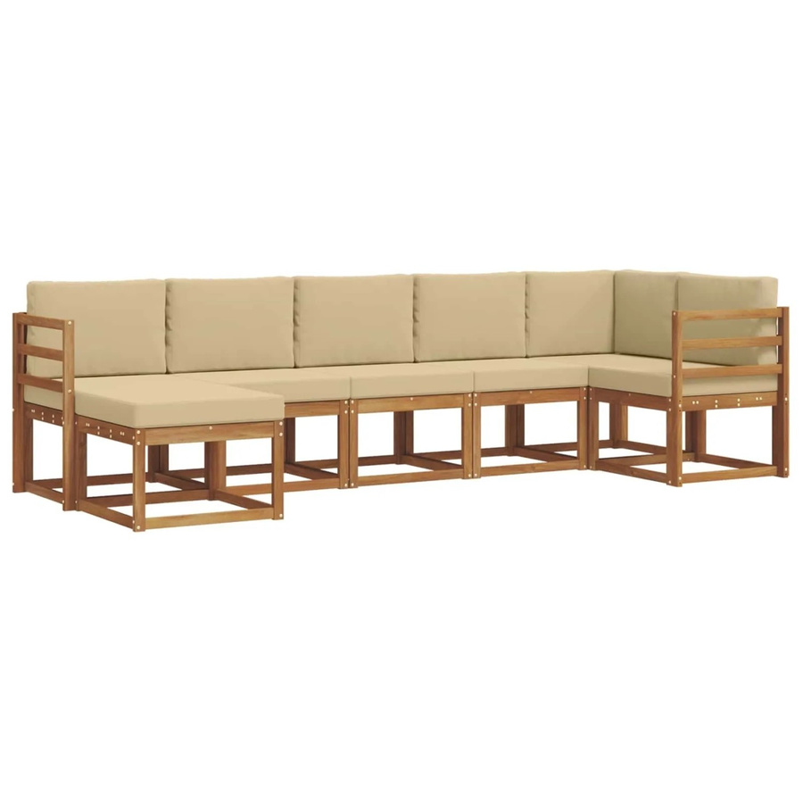 vidaXL Outdoor-Sofagarnitur 7-teilig aus massivem Akazienholz mit Kissen in Natur und Beige - Bild 2