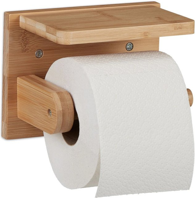 Relaxdays Toilettenpapierhalter aus Bambus in Natur mit Ablage, B/T/H: 16 x 12 x 10 cm - Bild 1
