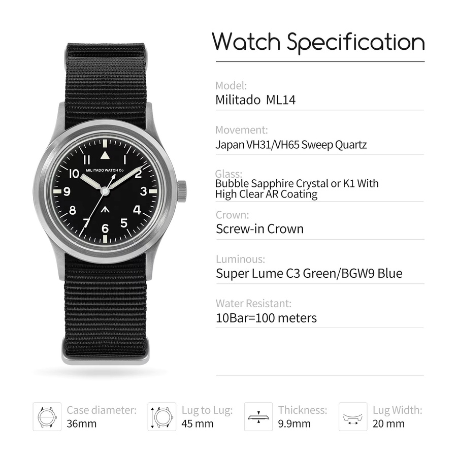 Militado Armbanduhr, Quarz, Edelstahl, Saphirglas, 36 mm, Herren - Bild 2