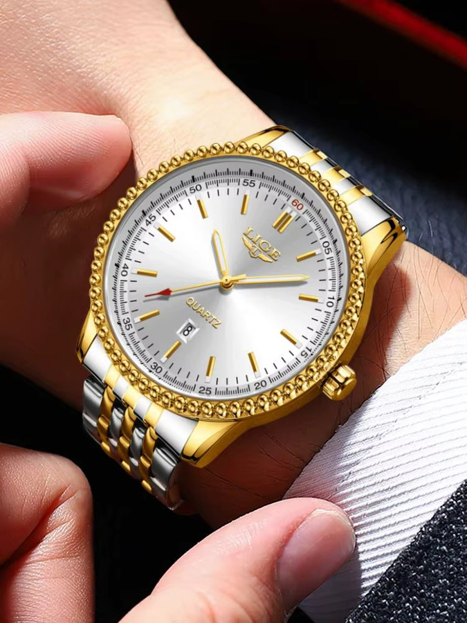 LIGE Armbanduhr Quarz, Edelstahl, Kautschuk, Weiß, Herren - Bild 7