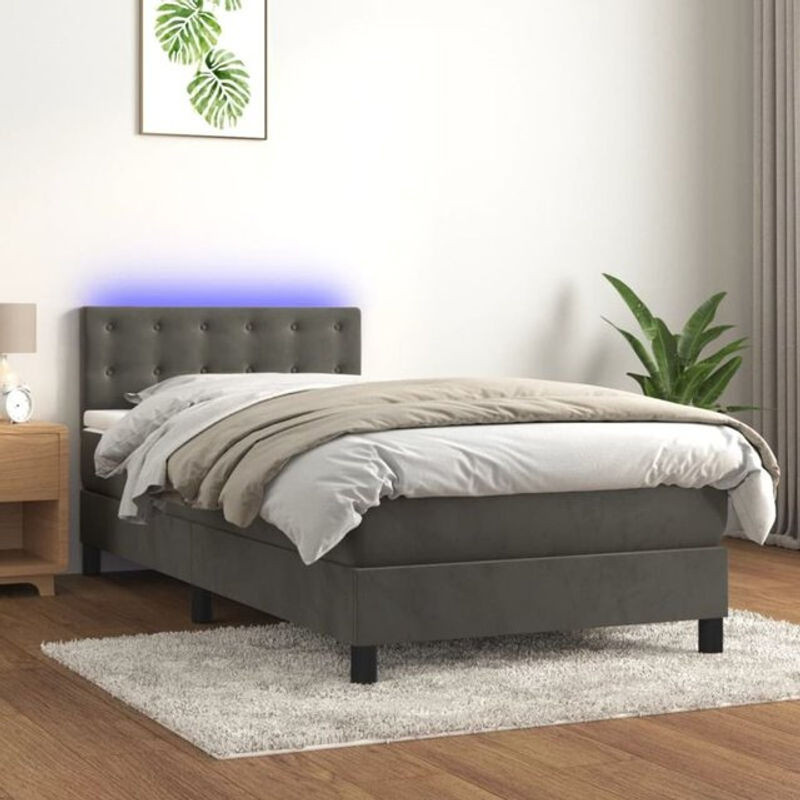 Vidaxl Boxspringbett mit Matratze aus Samt in Anthrazit, B/T/H: 90 x 200 x 78 cm - Bild 1