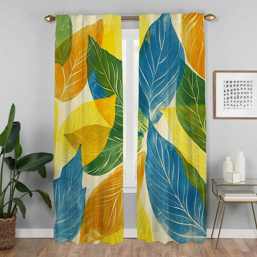 Verdunkelungsvorhänge Tropischer Regenwald im modernen floralen Design, 2 Paneele, Mehrfarbig, B: 50 cm, H: 70 cm - Bild 2